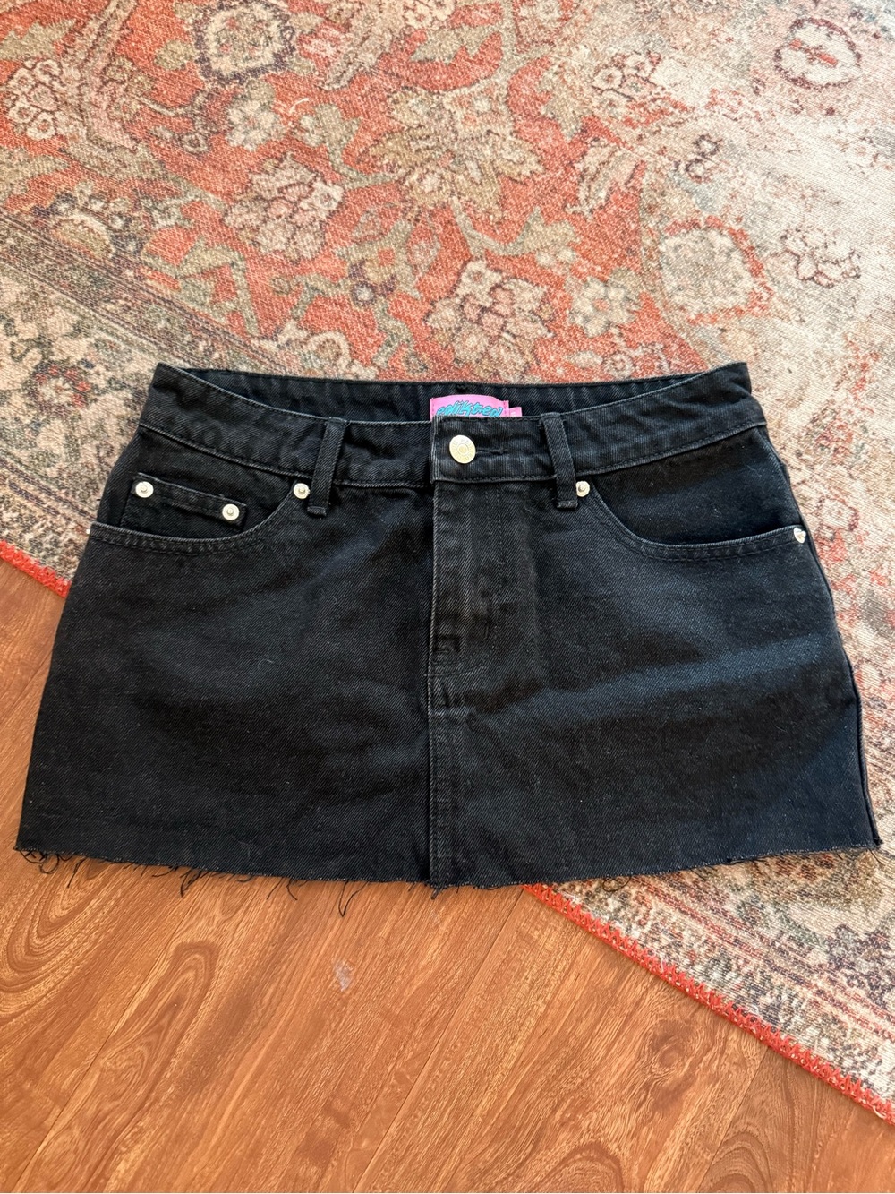 Edikted Black Denim Mini Skirt with Raw Hem